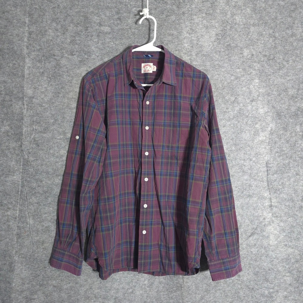 Brooks Brothers Plaid Shirt Men Medium Purple Blue Green Cotton Button Down Long